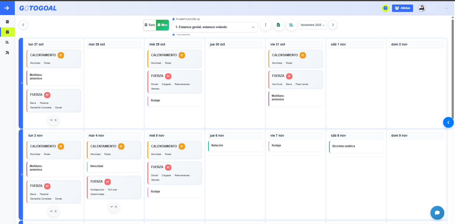 Calendario del entrenador de atletismo